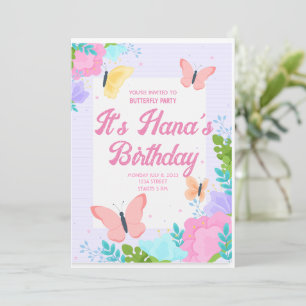 Invitación Butterfly Pink Girls Birthday Party