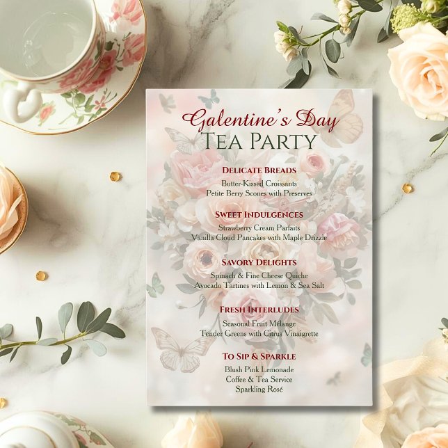 Invitación Butterfly Rococo Rose Galentine Garden Brunch Menu (Subido por el creador)