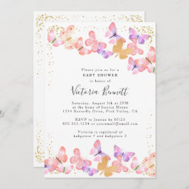 Invitación Butterfly Skies Coral Gold Confetti Baby Shower