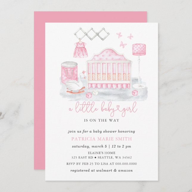 Invitación Butterfly Swan Princess Pink Girl Baby Shower (Anverso / Reverso)
