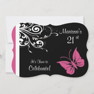 Invitación Butterfly Swirls Cranberry Pink Birday Party