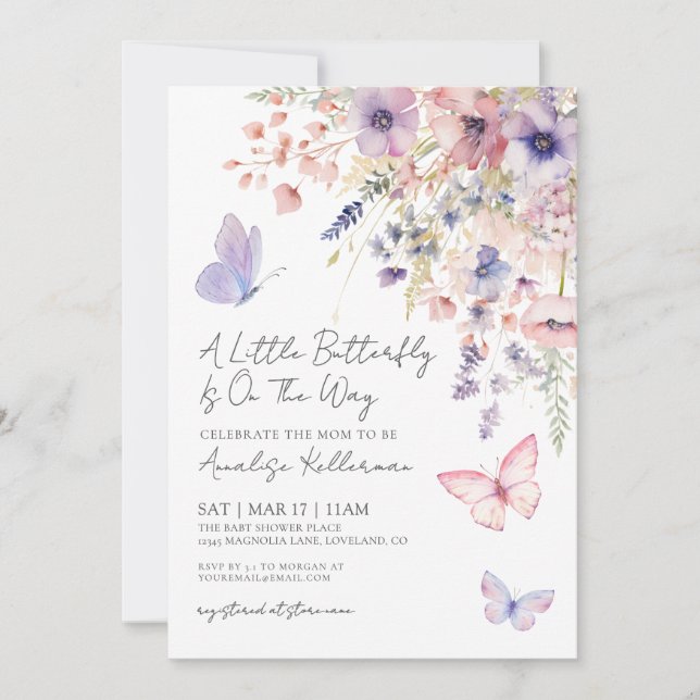 Invitación Butterfly Wildflower Baby Shower (Anverso)