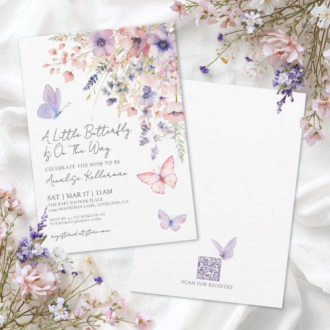 Invitación Butterfly Wildflower Baby Shower (Butterfly Wildflower Baby Shower Invitation)