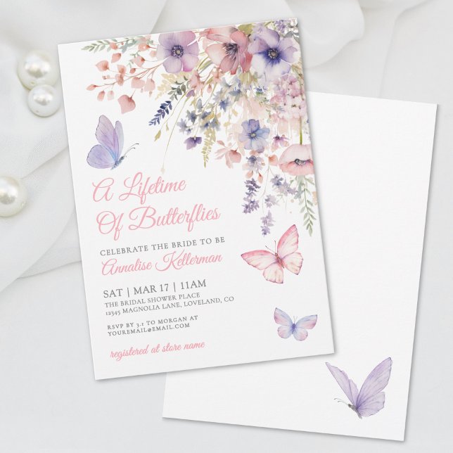 Invitación Butterfly Wildflower Bridal Shower (Butterfly Wildflower Bridal Shower Invitation )