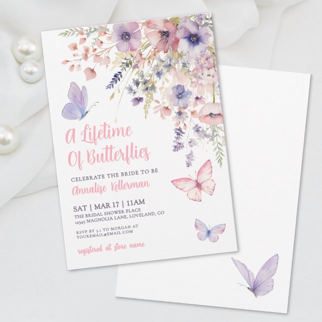 Invitación Butterfly Wildflower Bridal Shower (Butterfly Wildflower Bridal Shower Invitation)