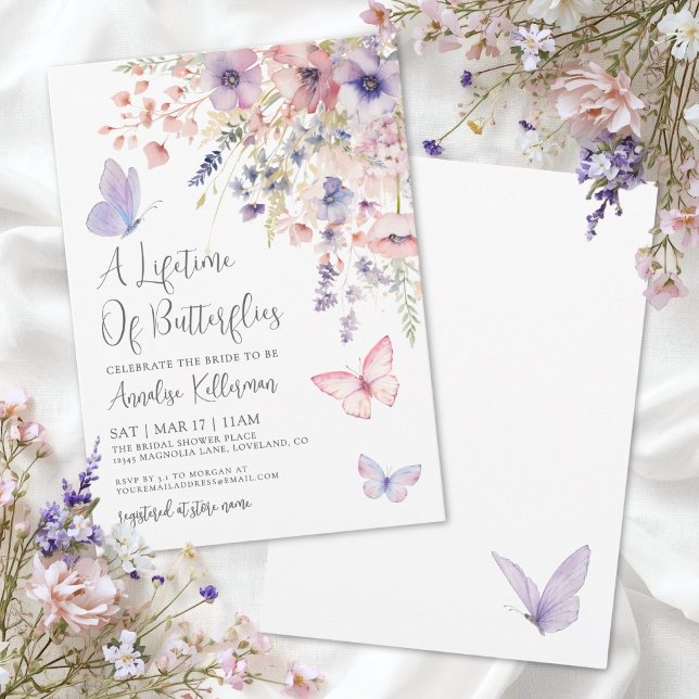 Invitación Butterfly Wildflower Bridal Shower (Butterfly Wildflower Bridal Shower Invitation)