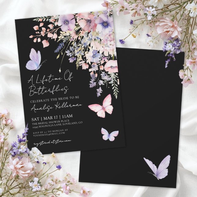 Invitación Butterfly Wildflower Bridal Shower (Butterfly Wildflower Bridal Shower Invitation )