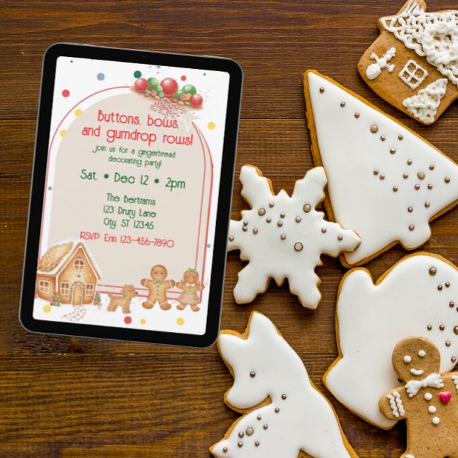Invitación Buttons, Bows, & Gumdrop Rows Gingerbread (Subido por el creador)