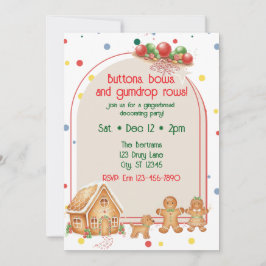 Invitación Buttons, Bows, & Gumdrop Rows Gingerbread