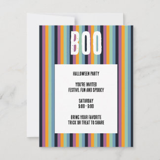Invitación ¡Buuu! Halloween con rayas verticales silenciadas