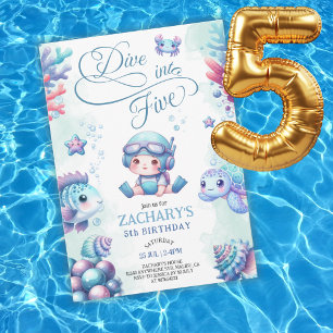 Invitación Buzo Azul en Cinco Bajo el Mar 5º Cumpleaños 