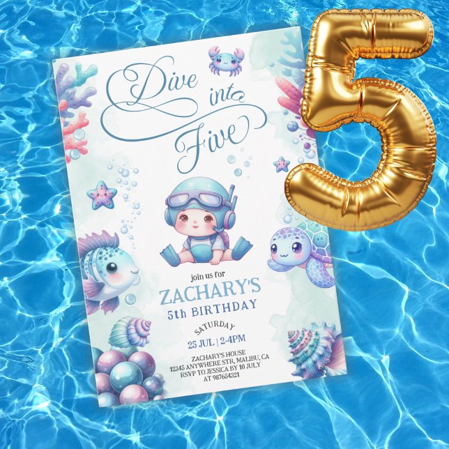 Invitación Buzo Azul en Cinco Bajo el Mar 5º Cumpleaños  (Subido por el creador)