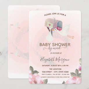 Invitación Buzón, Fiesta de bebé floral con cigüeña linda