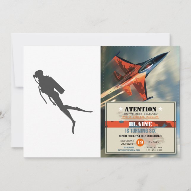 Invitación Buzos de escaparate negro (Anverso)