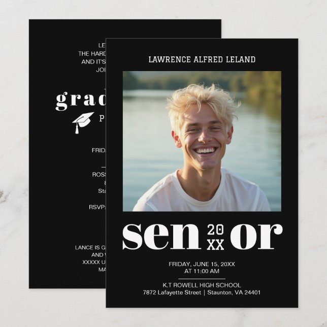 Invitación  BW Modern Editorial Senior Photo Cool Graduate  (Anverso / Reverso)