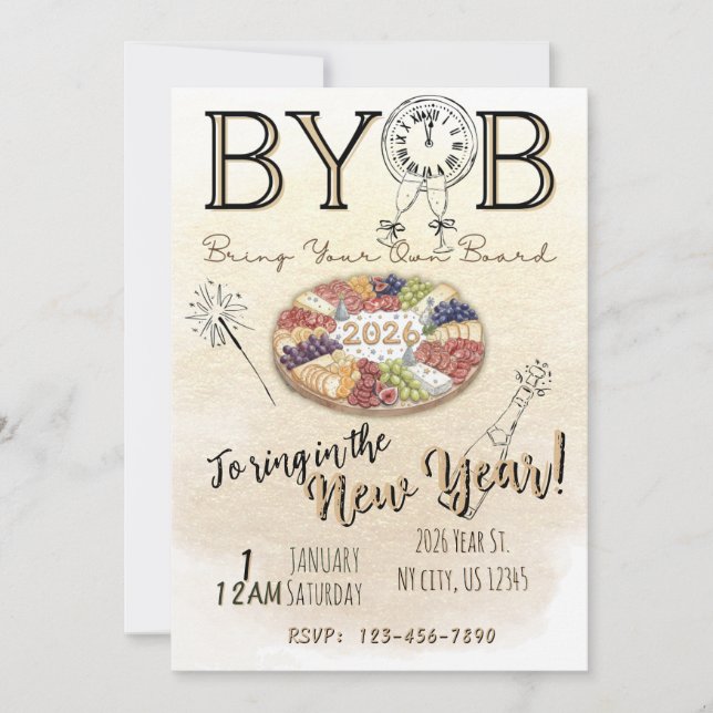 Invitación BYOB Charcuterie Board New Years Eve Party Invite (Anverso)