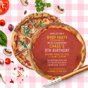 Invitación BYOP Construye Tu Propia Pizza Fiesta de Cumpleaño
