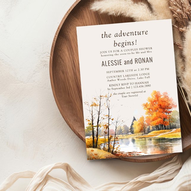 Invitación Caall Lake Adventure Comienza Ducha de Parejas (Fall Lake Couple Shower Invite by Darling & May - buy digital download or order professional prints.)