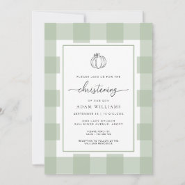 Invitación Caall Pumpkin Sage Green Gingham Christening