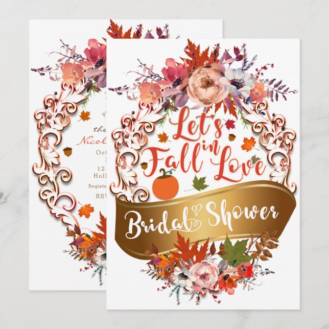 Invitación Caamos enamorados de la DUCHA BRIDAL floral de oto (Anverso / Reverso)