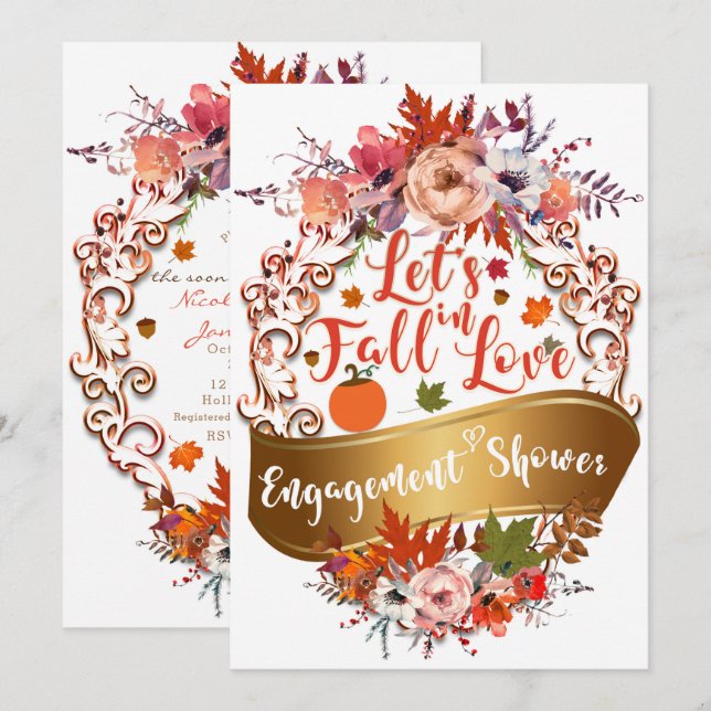 Invitación Caamos enamorados de la DUCHA DE COMPROMISO floral (Anverso / Reverso)