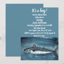 Invitación Caballa Cuta Debajo del mar Náutico Niño Azul