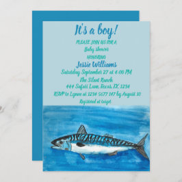 Invitación Caballa Cuta Debajo del mar Náutico Niño Azul