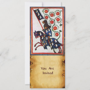 INVITACIÓN CABALLERO AZUL A CABALLO PERGAMINO MEDIEVAL