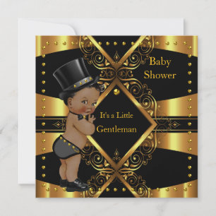 Invitación Caballero Baby Shower Gold Boy Tophat Ethnic