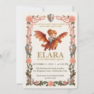 Invitación Caballero Caprichoso Cumpleaños de Niña y Dragón