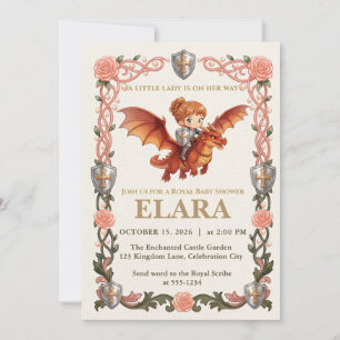 Invitación Caballero Caprichoso Niña y Dragón Baby Shower