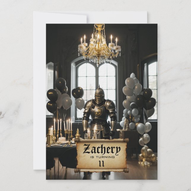 Invitación *~* Caballero en el tema medieval de armadura AP88 (Anverso)