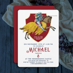 Invitación Caballero Medieval Rojo Épico en Torneo de Justa N