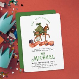 Invitación Caballero Noble Medieval Verde Estilo Caballo Real