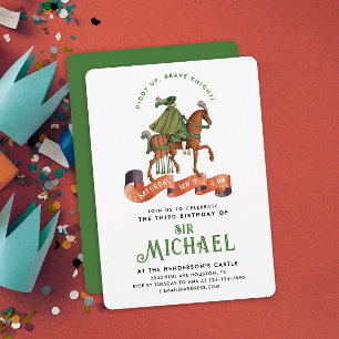 Invitación Caballero Noble Medieval Verde Estilo Caballo Real