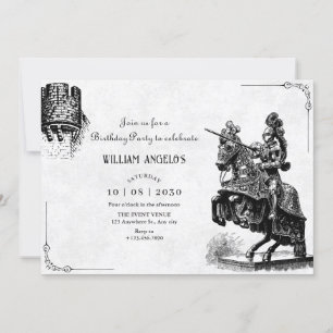 Invitación Caballero vintage a caballo con cumpleaños de espa