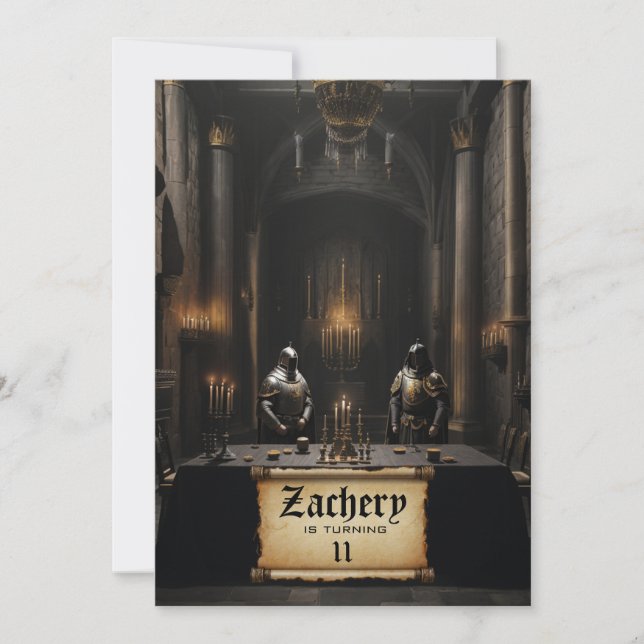 Invitación *~* Caballeros Armor AP88 Castillo Cumpleaños Medi (Anverso)