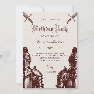 Invitación Caballeros cumpleaños vintage medieval