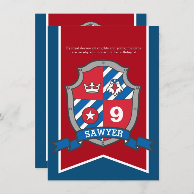 Invitación Caballeros niños medievales cumpleaños fiesta azul (Anverso / Reverso)