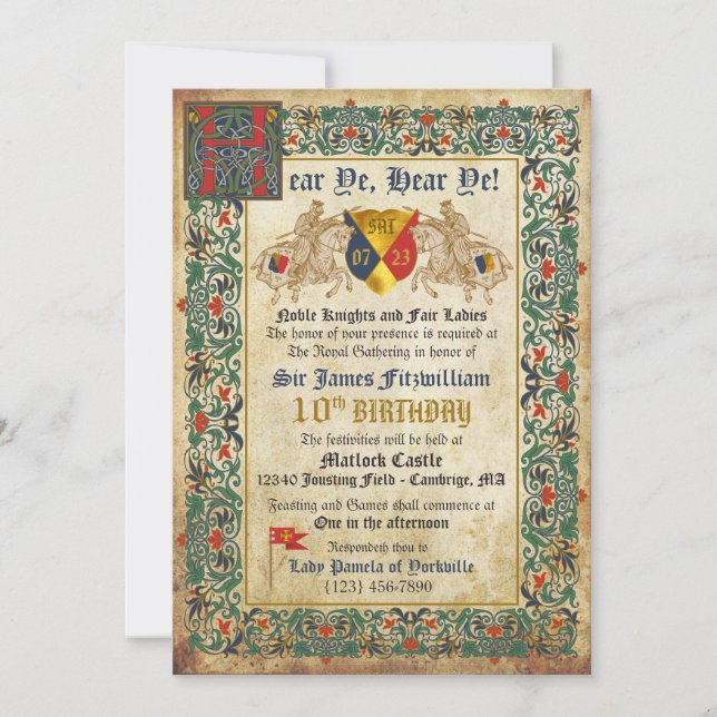 Invitación Caballeros que juegan con el cumpleaños del manusc (Anverso)