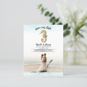 Invitación Caballito de Mar Aguamarina y Dorado Aclarado Acua