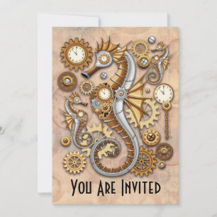 Invitación Caballito de mar steampunk arte surrealista vintag