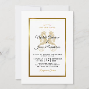 Invitación Caballitos de Mar Dorados Elegantes Boda Tropical