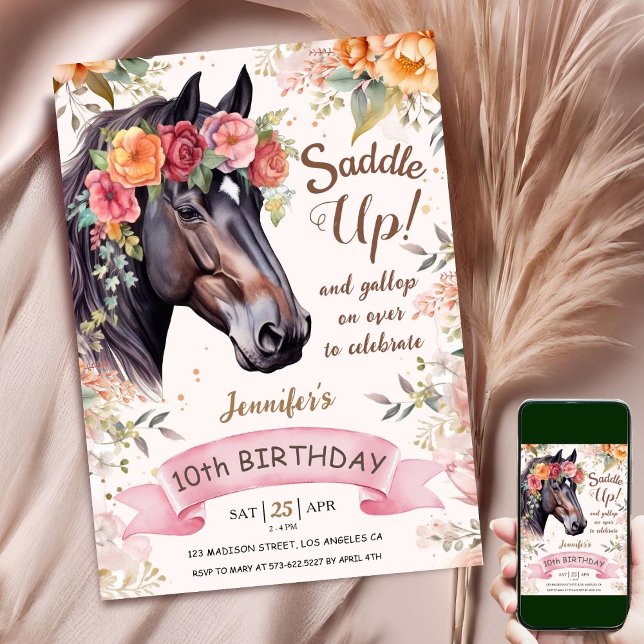 Invitación Caballo 10.ª Chica de cumpleaños Floral Cowgirl Sa (Subido por el creador)