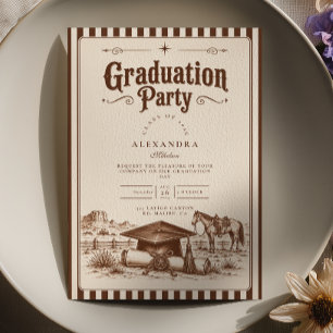 Invitación Caballo a rayas marrón retro occidental graduación