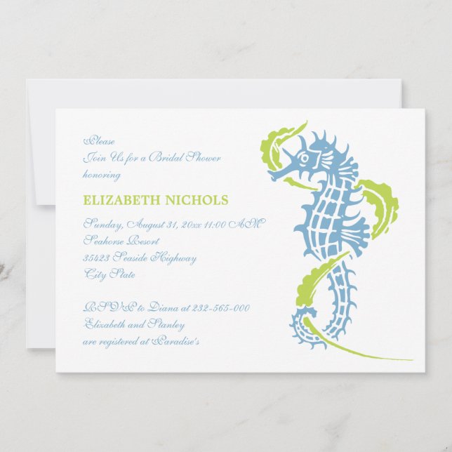 Invitación Caballo azul, boda verde ducha de novia (Anverso)