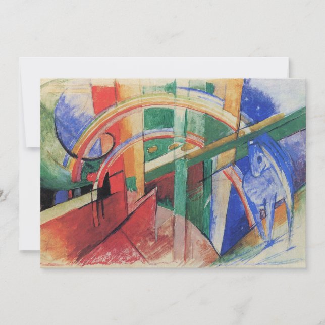 Invitación Caballo azul con arcoiris de Franz Marc (Anverso)
