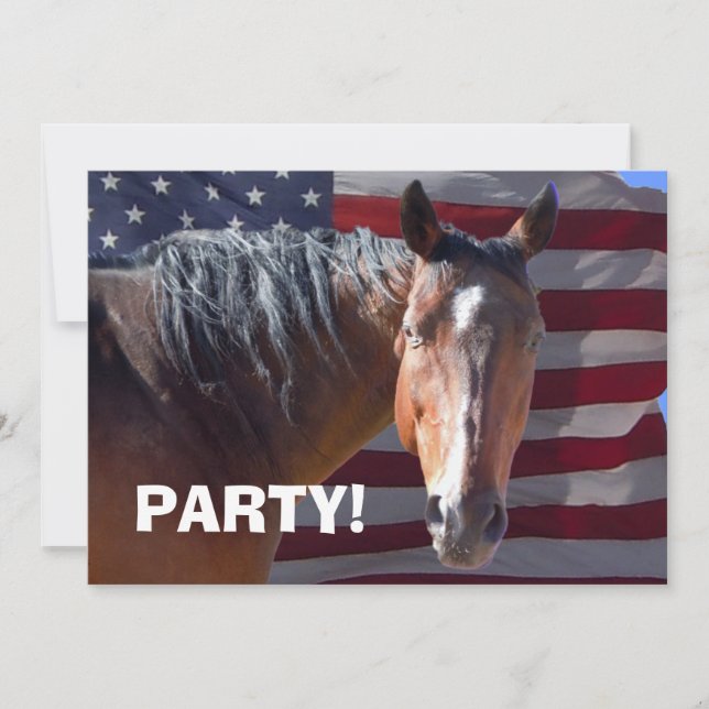 Invitación Caballo Big Bay y bandera de Estados Unidos - Fies (Anverso)