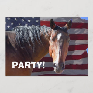 Invitación Caballo Big Bay y bandera de Estados Unidos - Fies