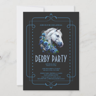 Invitación Caballo Blanco Elegante y Rosas Azules Pa de la Co